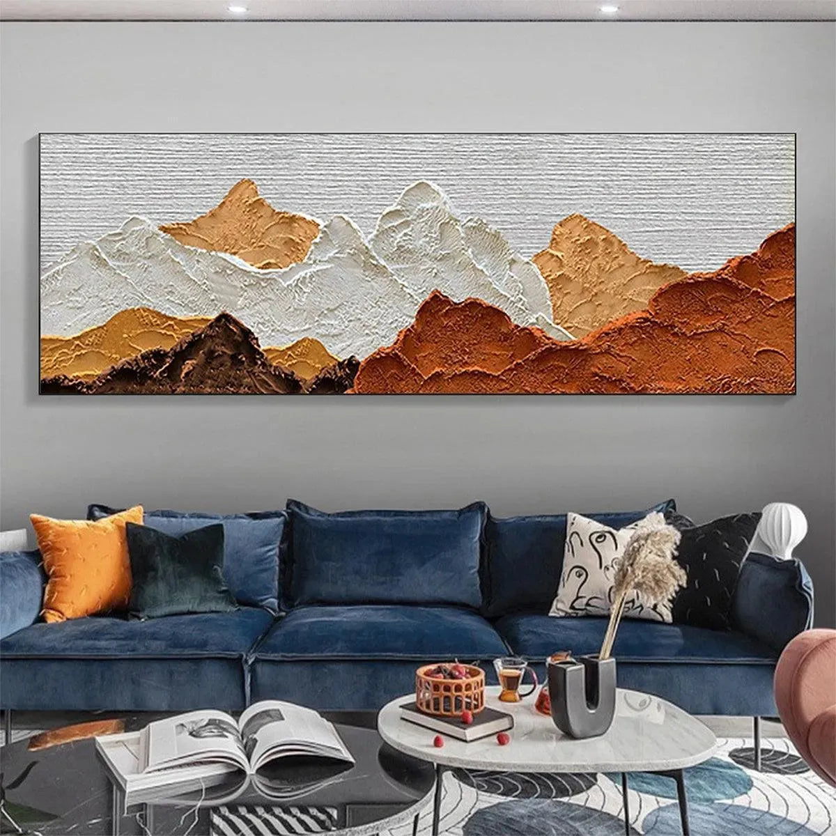 MOUNTAIN PEAKS: Textured Mountain Range Painting in Brown and White - Image 4