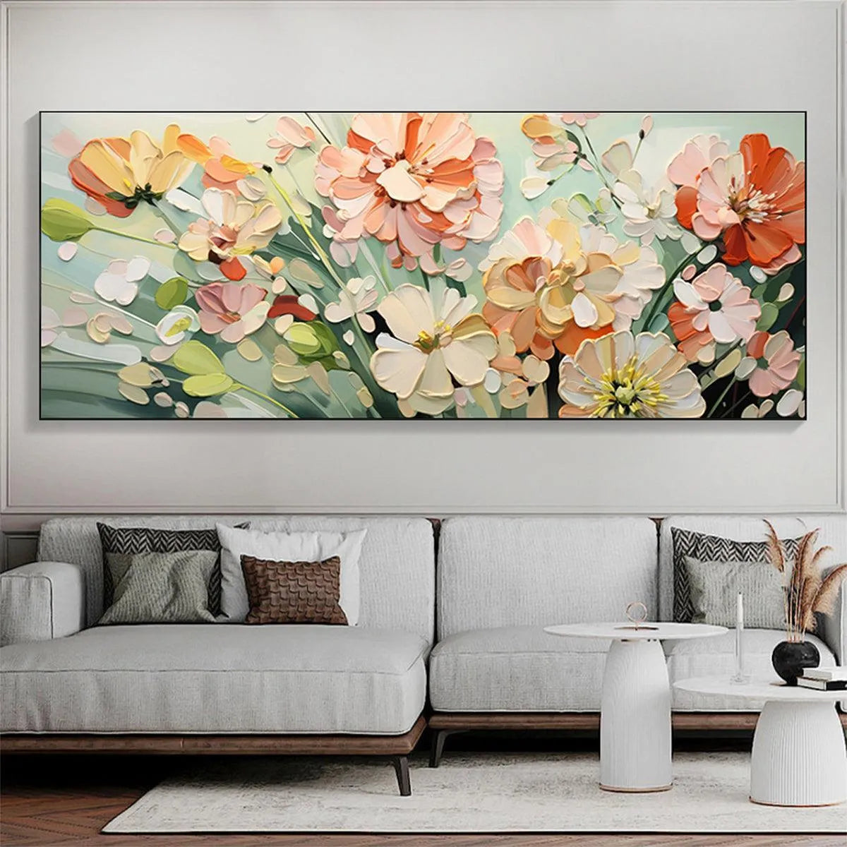 SUNKISSED GARDEN: Textured Floral Impasto Painting in Orange and White - Image 2