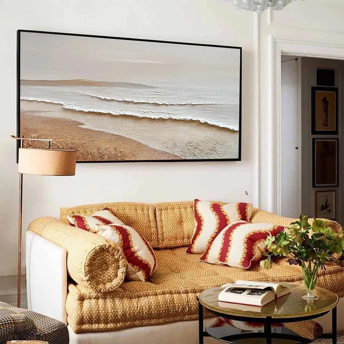 WHISPERING TIDES: Textured Coastal Landscape Painting in Beige and White - Image 7