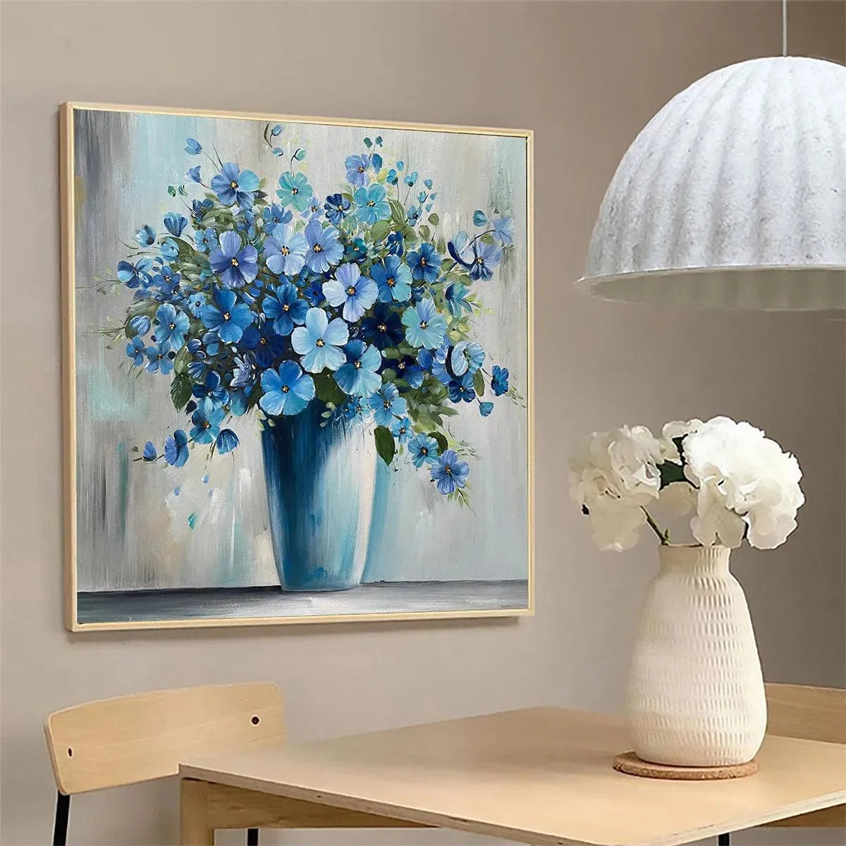 BLUE SERENITY: Blue Floral Painting, Square Canvas Art, Still Life Wall Decor, Calming Artwork - Image 4