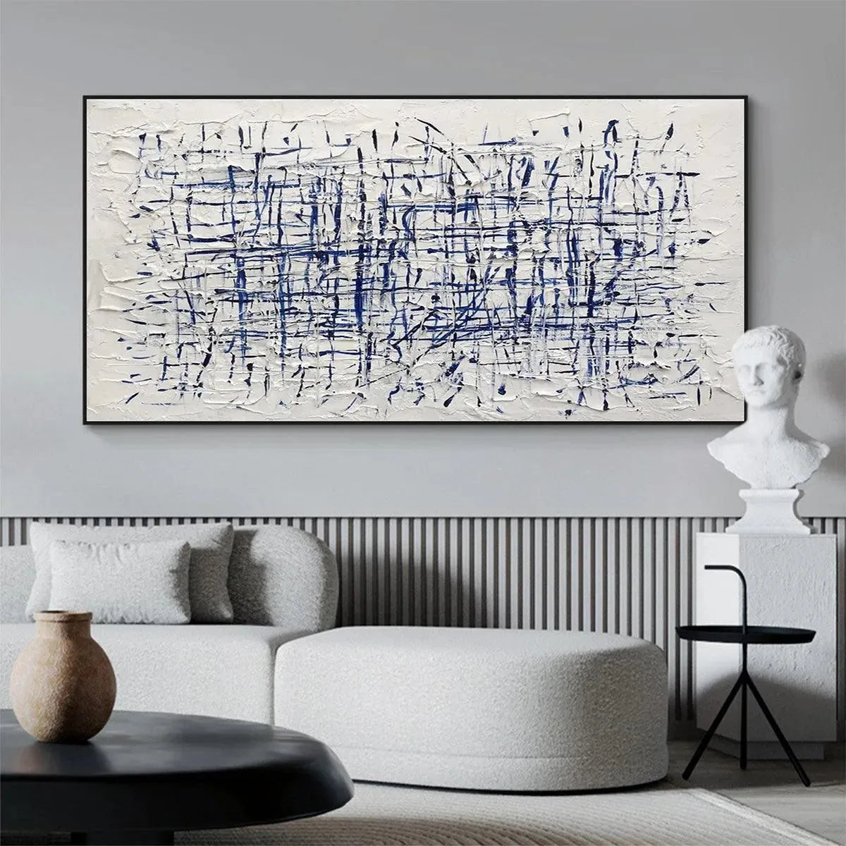 BLUE GRID: Textured Minimalist Abstract Painting in Blue and White - Image 7