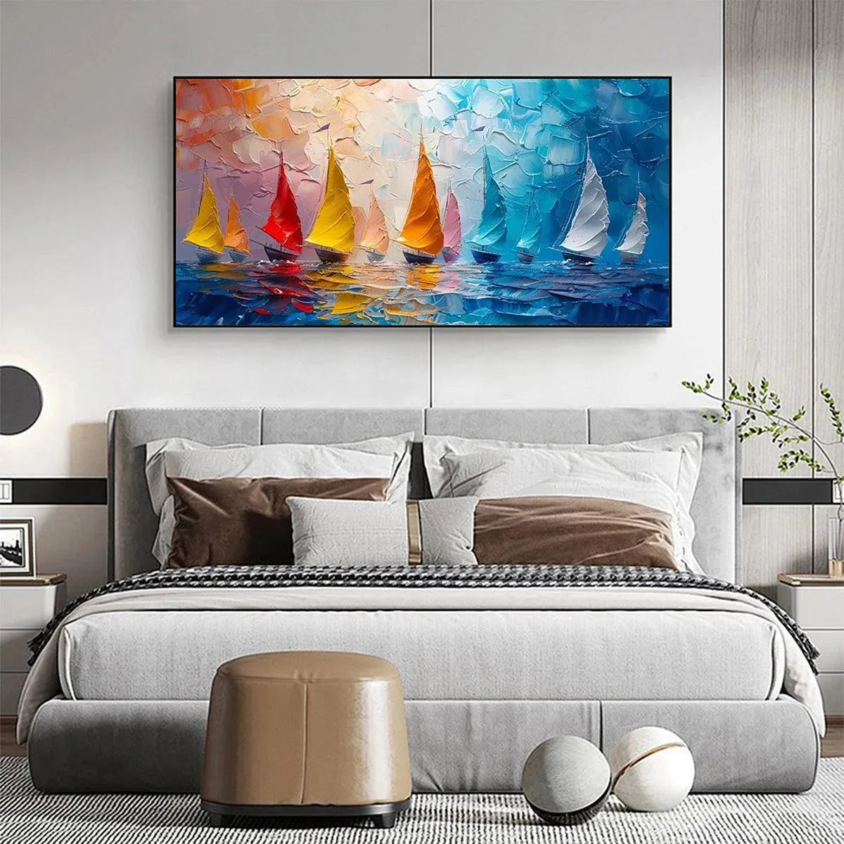 REGATTA: Textured Sailboat Painting, Impasto Wall Art, Panoramic Canvas, Coastal Decor - Image 5
