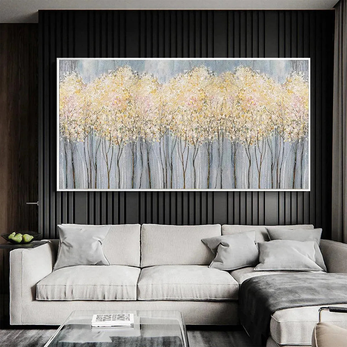 GOLDEN HAZE: Panoramic Landscape Painting, Textured Trees - Image 3