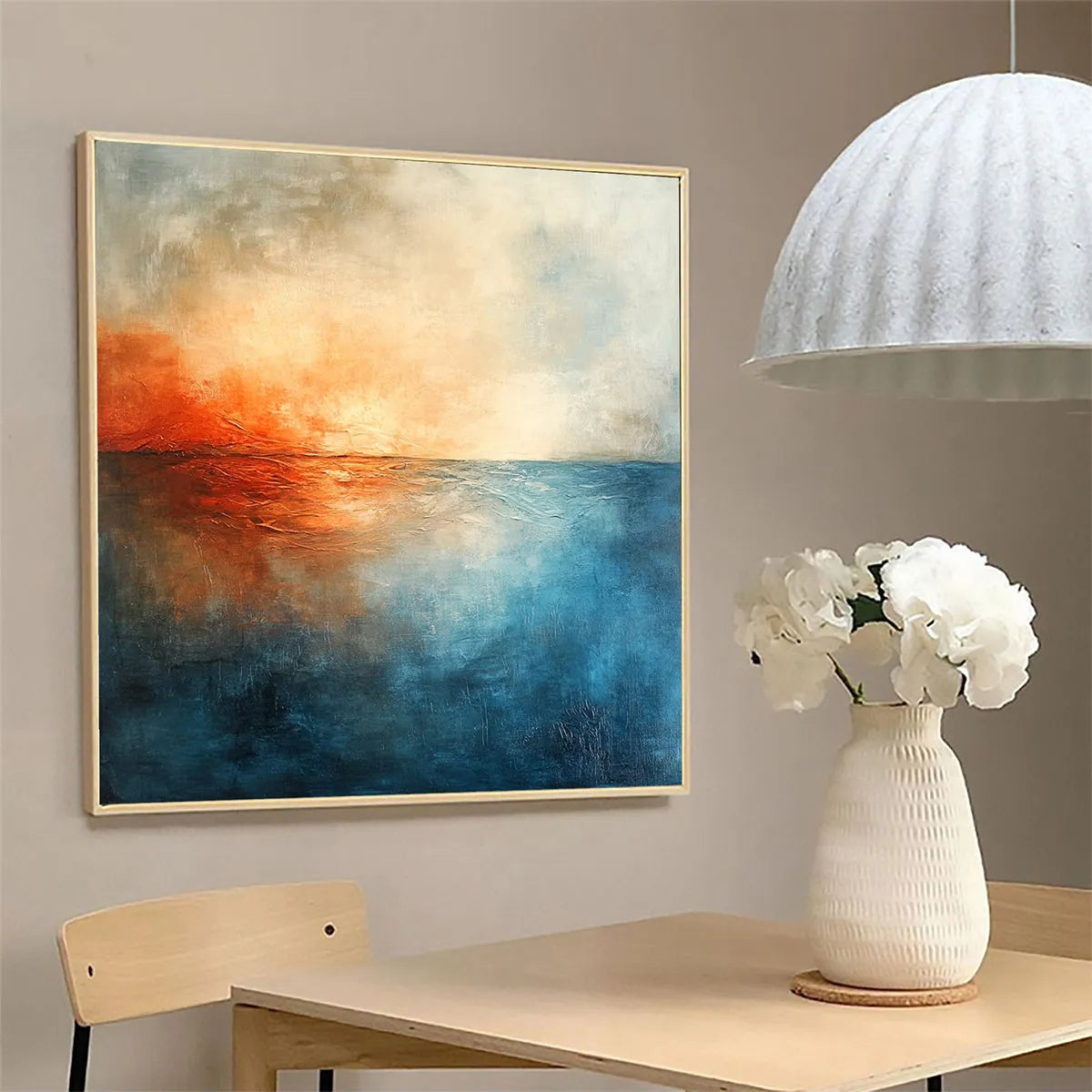 FIERY EMBRACE: Abstract Ocean Sunset Oil Painting - Image 4