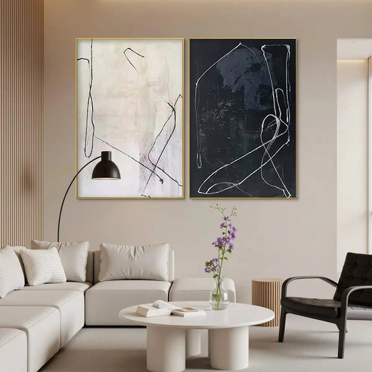 MINIMALIST ABSTRACT DUO: Set of 2 Abstract Paintings in Black and White - Image 5