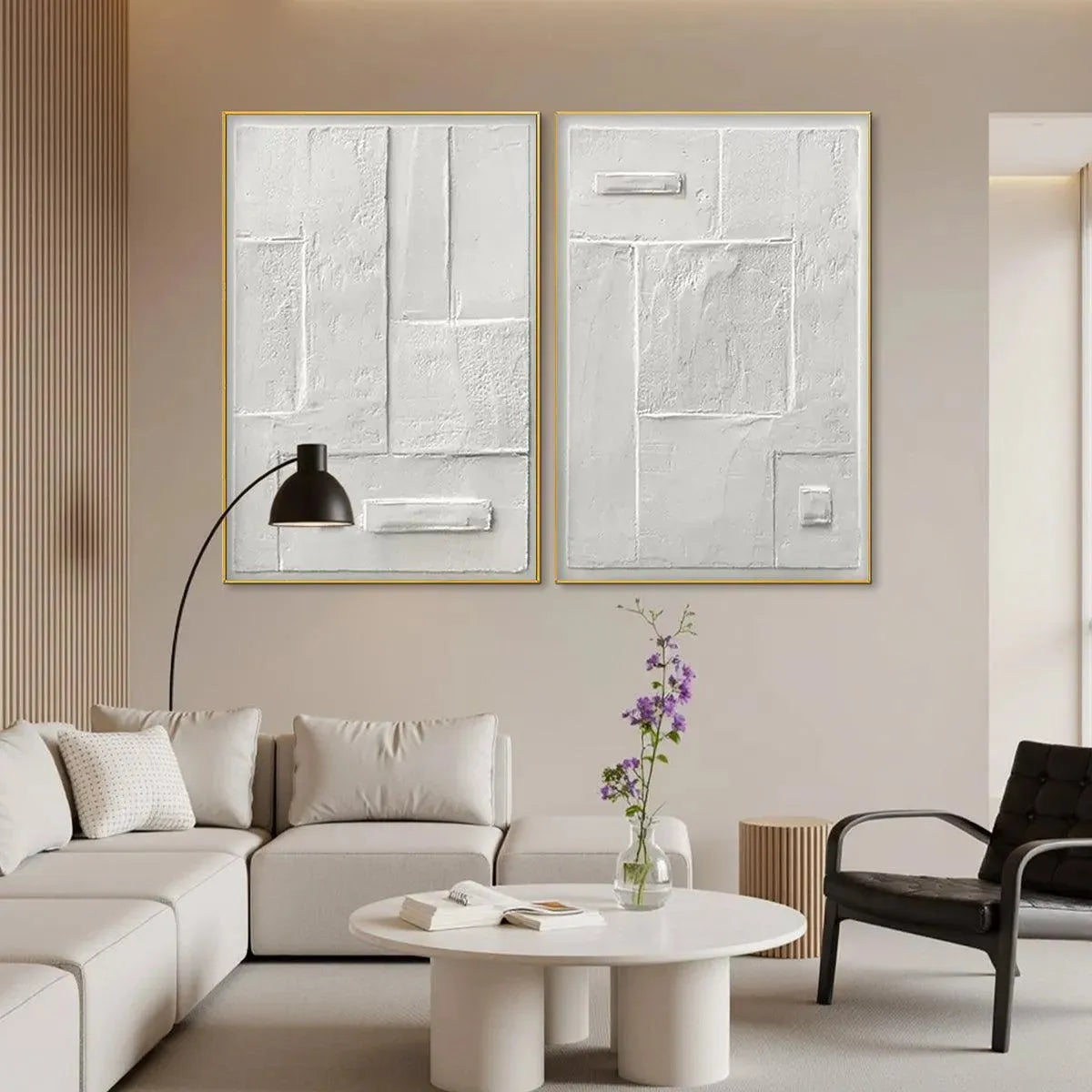 WHITE TEXTURED VERTICAL DIPTYCH: Minimalist Textured Painting Set of 2, Vertical Wall Art - Image 5