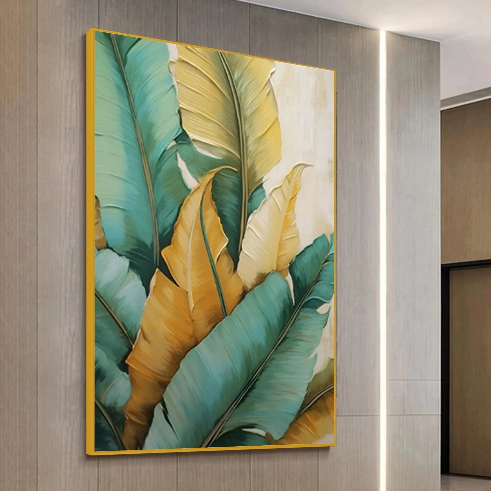 TROPICAL ABUNDANCE: Textured Tropical Leaves Painting, Green and Gold Wall Art, Vertical Canvas, Botanical Decor - Image 4