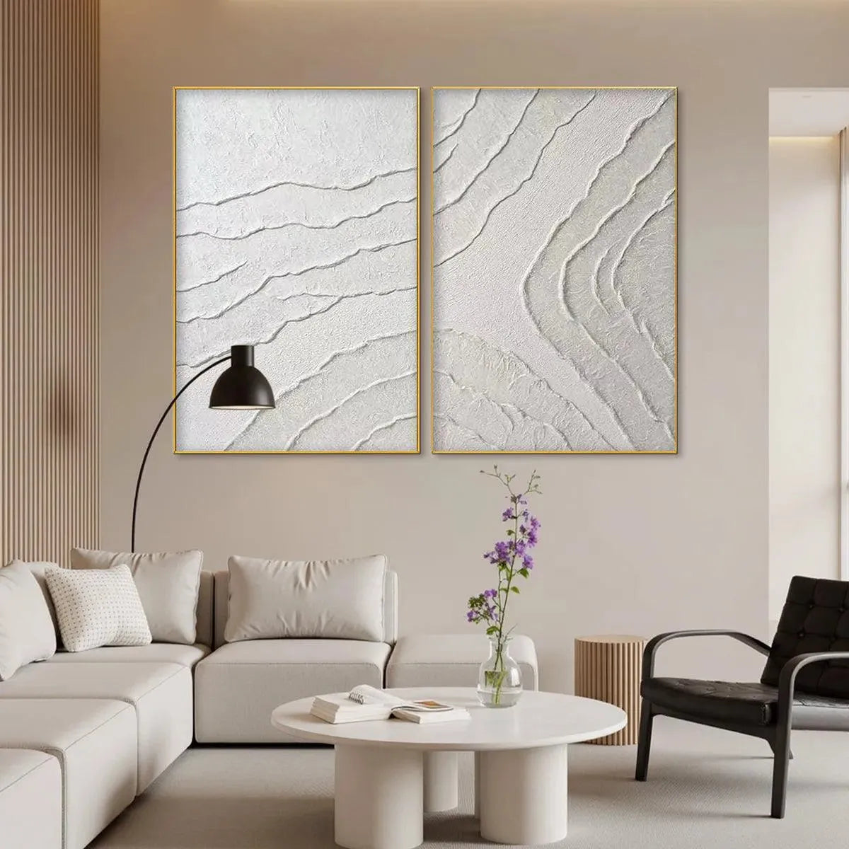 WHITE TEXTURED LINES DIPTYCH: Textured Abstract Painting Set of 2, Vertical Wall Art - Image 7