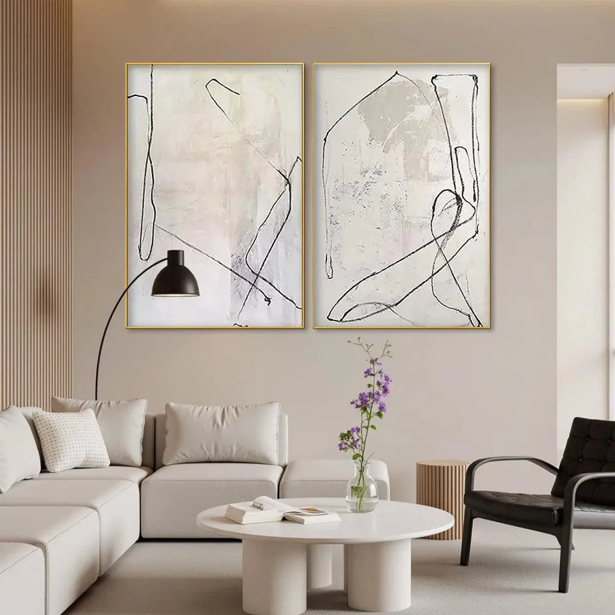MINIMALIST ABSTRACT DIPTYCH: Beige Abstract Painting Set of 2 - Image 5