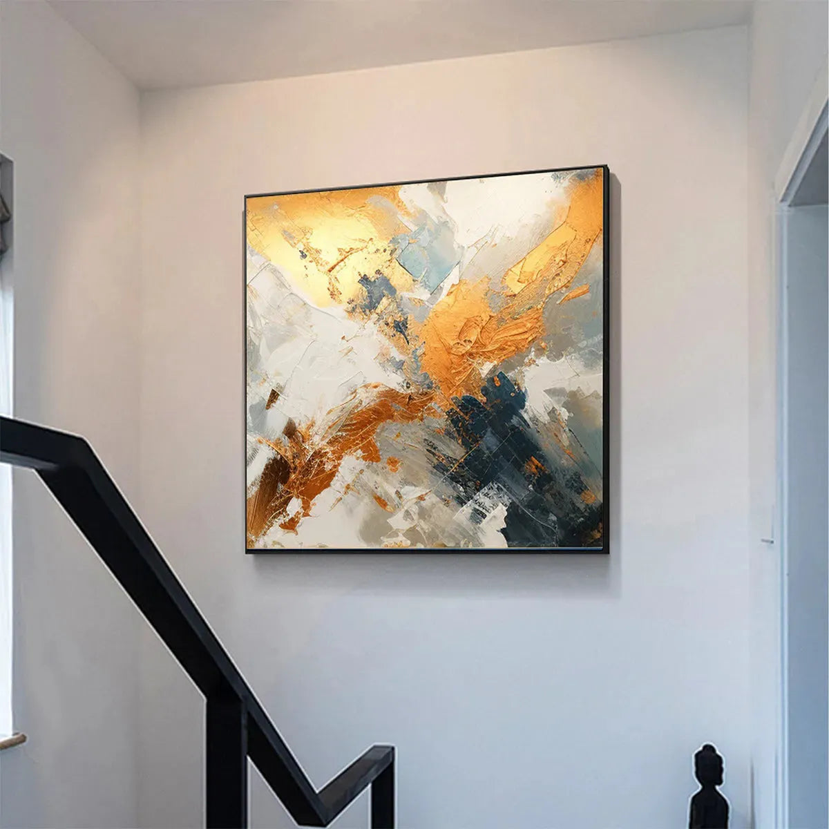 GILDED CONFLUENCE: Square Abstract Oil Painting with Gold, and Grey - Image 4