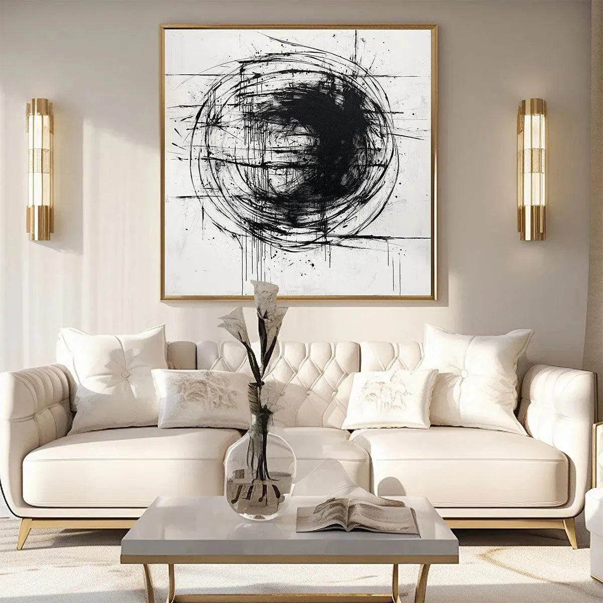 INK VORTEX: Minimalist Black and White Abstract Oil Painting - Image 6