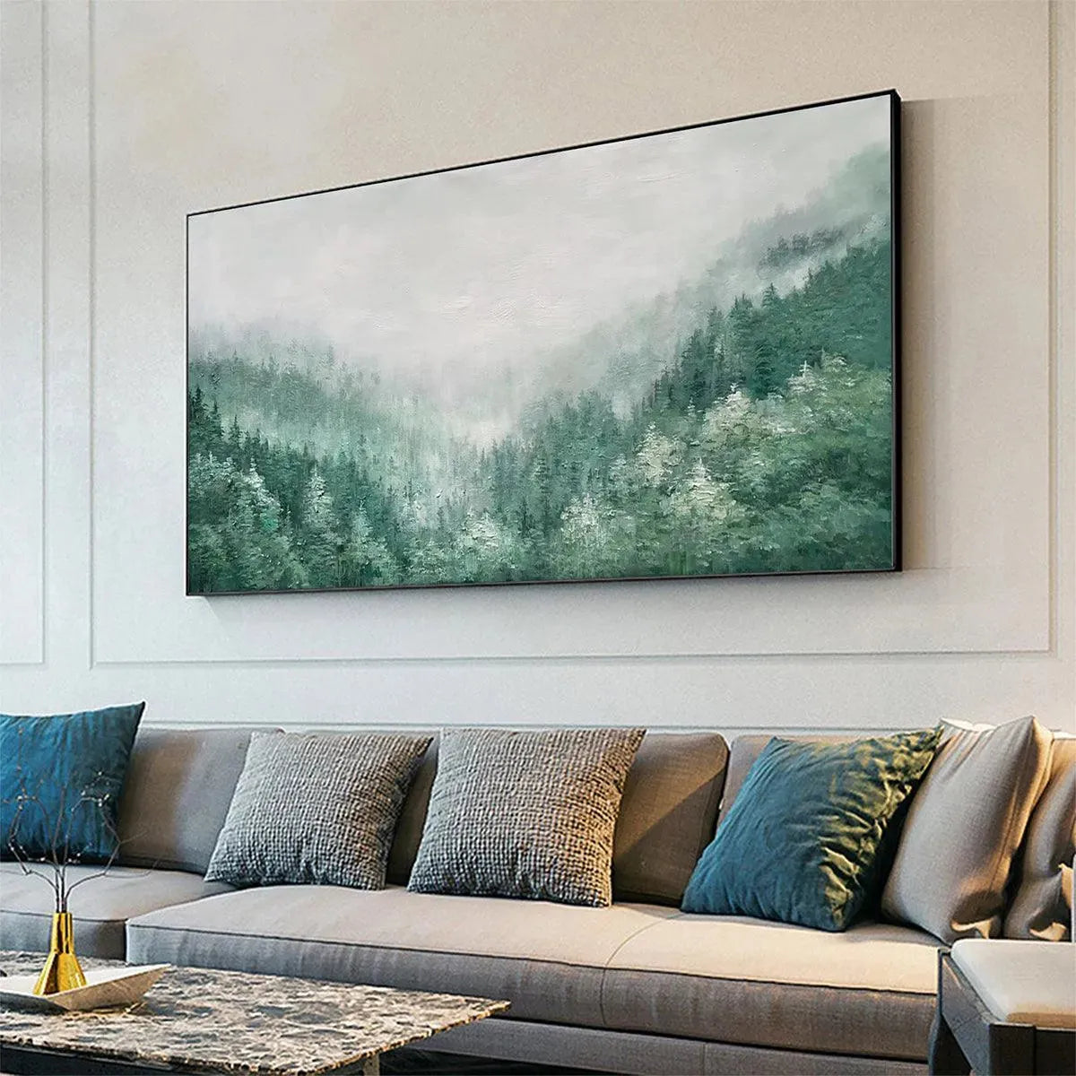 VALLEY OF THE EVERGREENS: Panoramic Evergreen Forest Landscape Oil Painting - Image 4