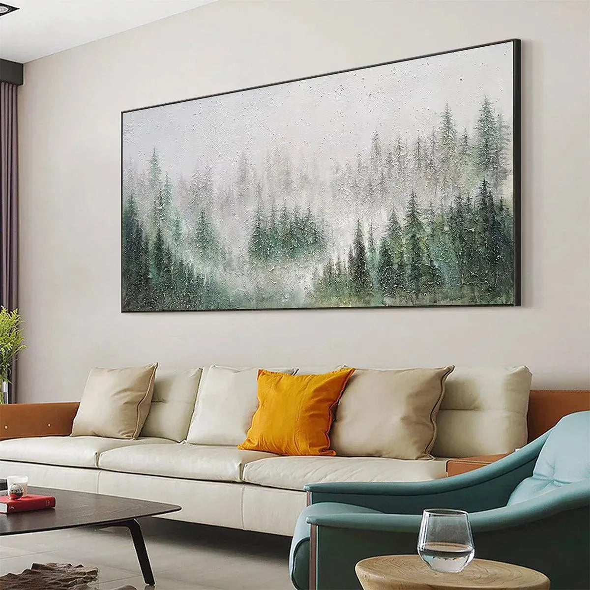 EMERALD MIST: Panoramic Misty Forest Landscape Oil Painting - Image 6