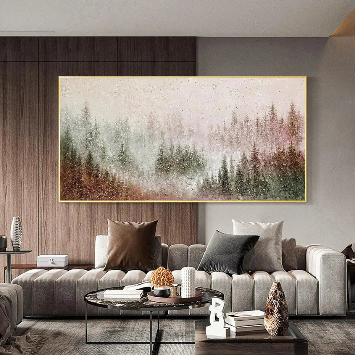 MISTY PINES: Panoramic Misty Forest Landscape Oil Painting - Image 4