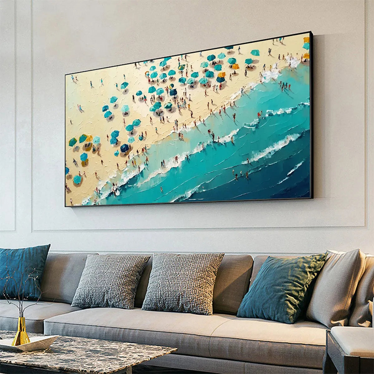 SUMMER AFTERNOON: Beach Scene Oil Painting with Beach Umbrellas - Image 5
