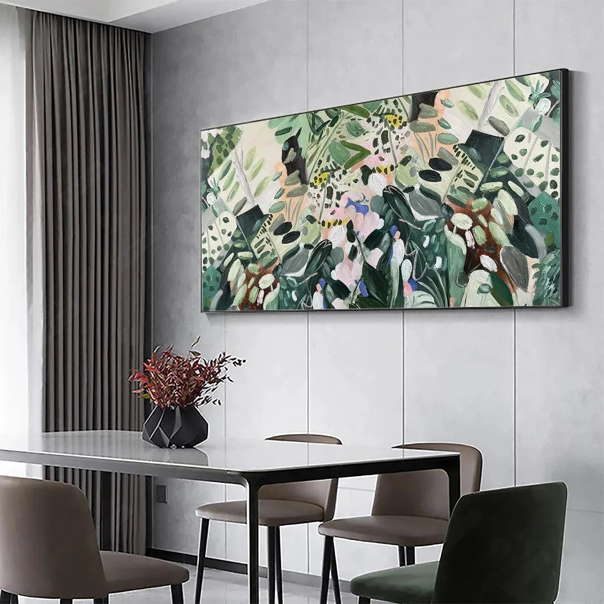 SECRET GARDEN: Panoramic Green Botanical Landscape Painting - Image 4