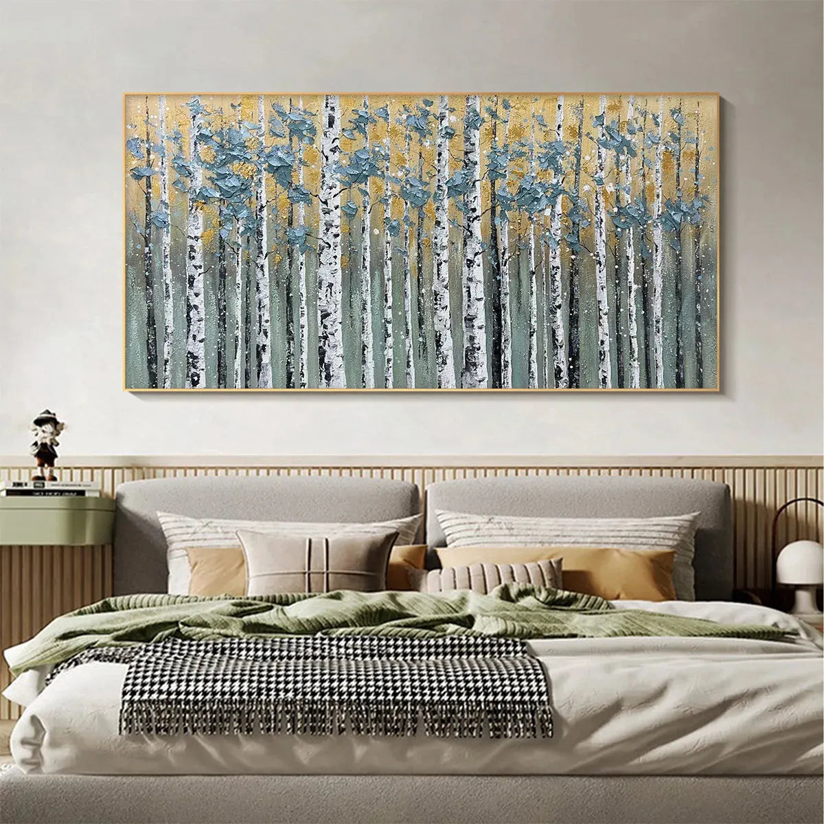 GOLDEN BIRCH GROVE: Textured Birch Tree Painting, Gold and Green Wall Art, Horizontal Canvas, Forest Decor - Image 7