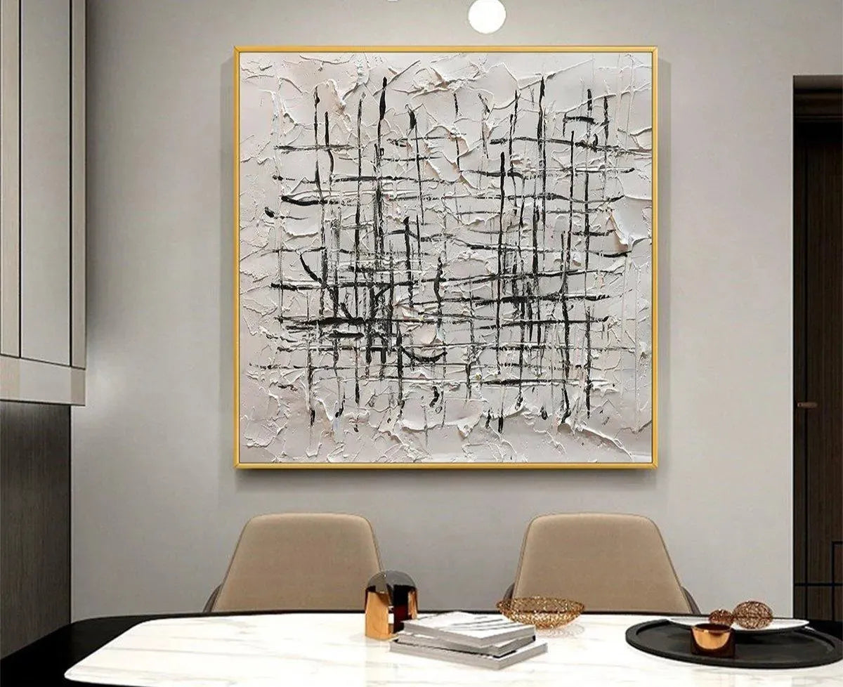 WOVEN LINES: Textured Minimalist Abstract Painting in Black and White - Image 4