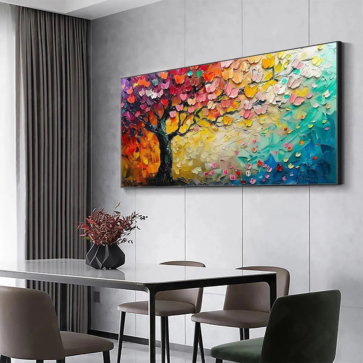 WHISPERS OF AUTUMN: Textured Impasto Tree Painting with Colorful Butterflies - Image 5