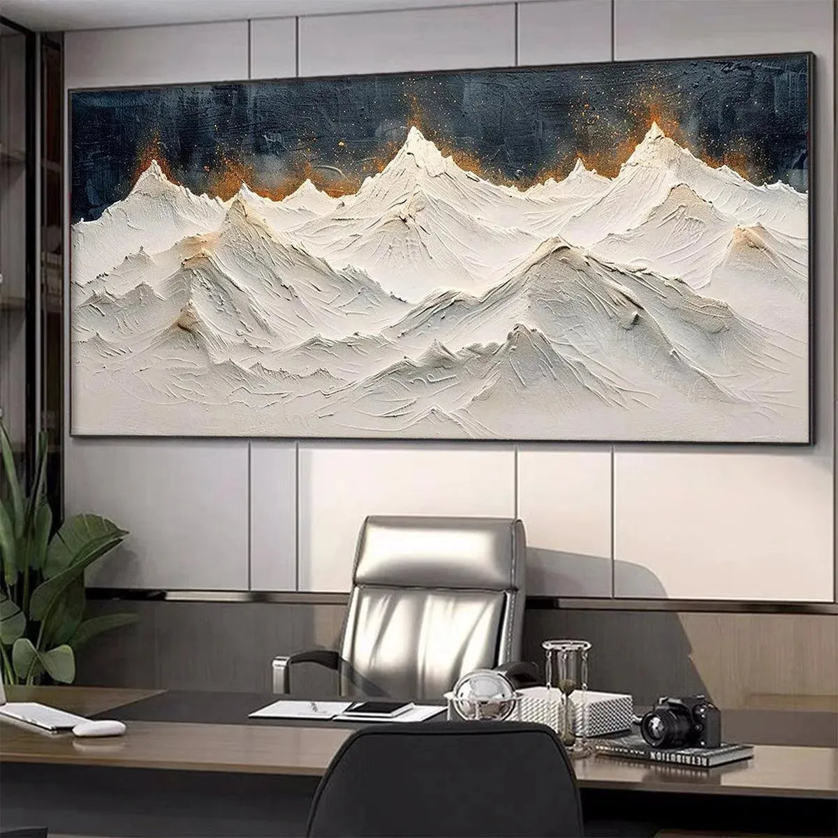 SNOWY PEAKS: Textured White and Gold Mountain Painting for Living Room - Image 6