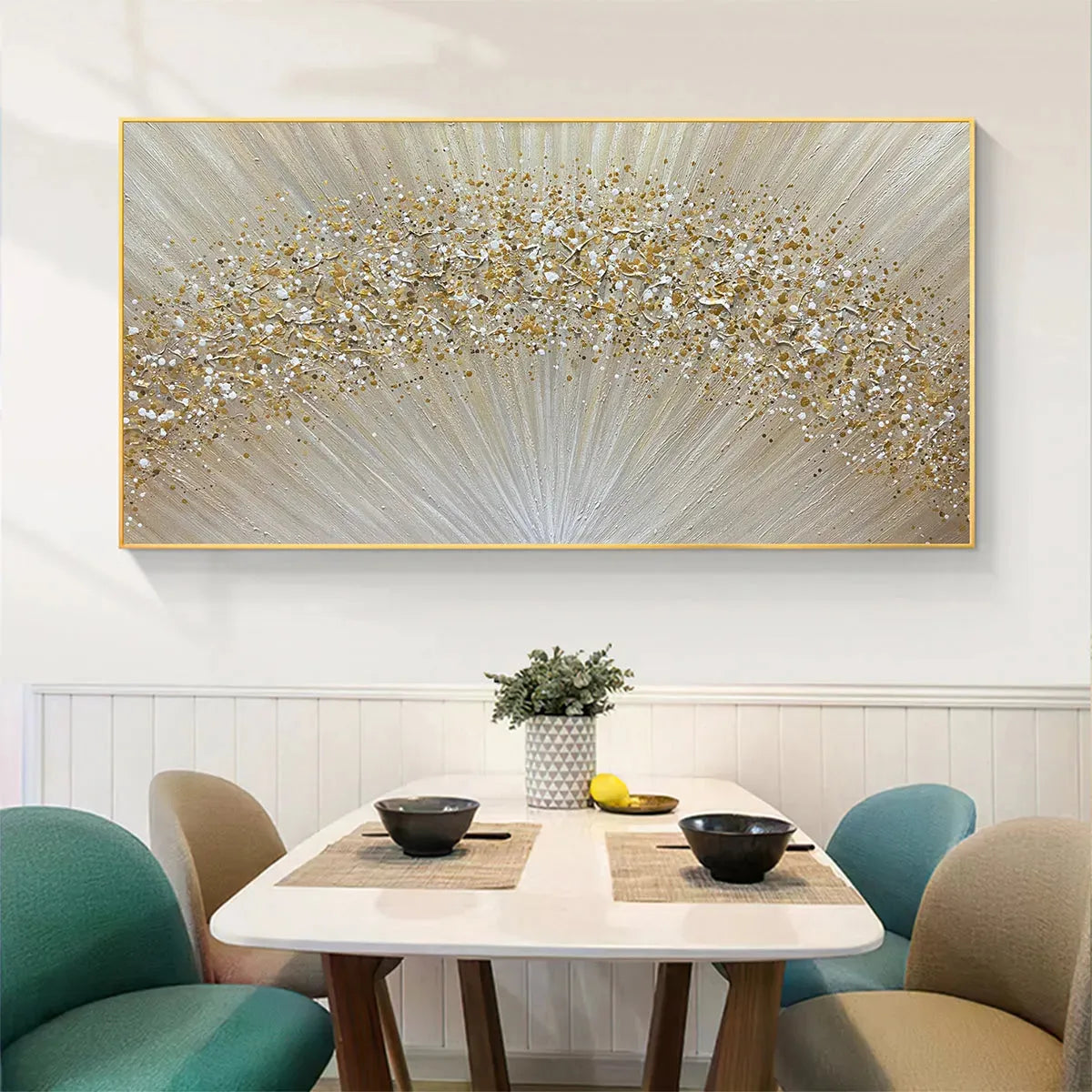 GOLDEN AURORA: Abstract Painting in Gold and Beige, Horizontal Canvas, Modern Wall Art - Image 2