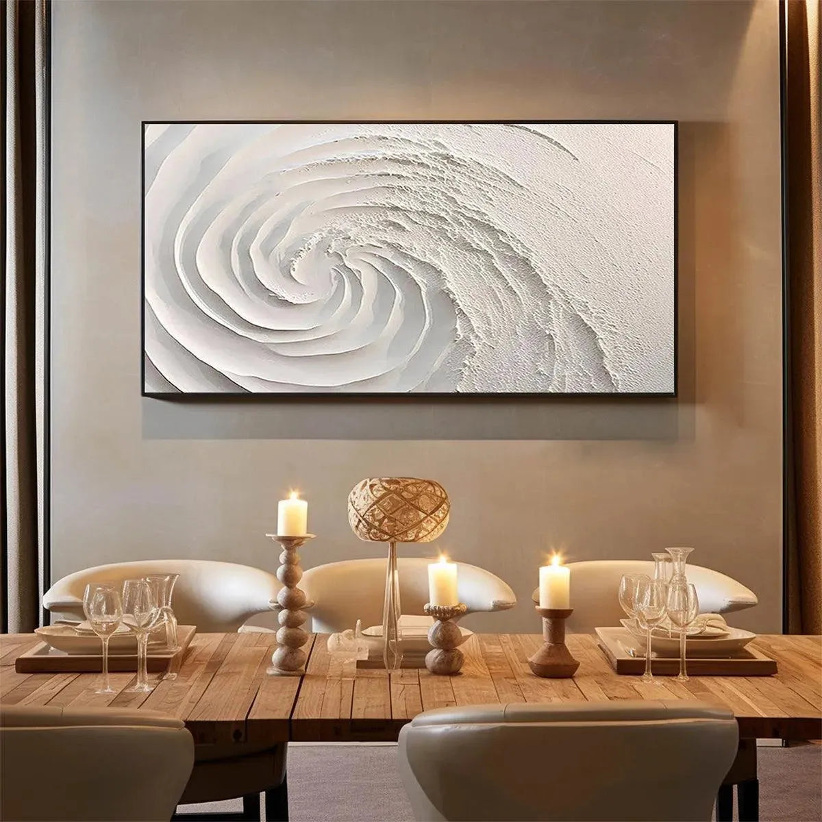 WHIRLWIND: Textured White Abstract Swirl Painting for Living Room - Image 6