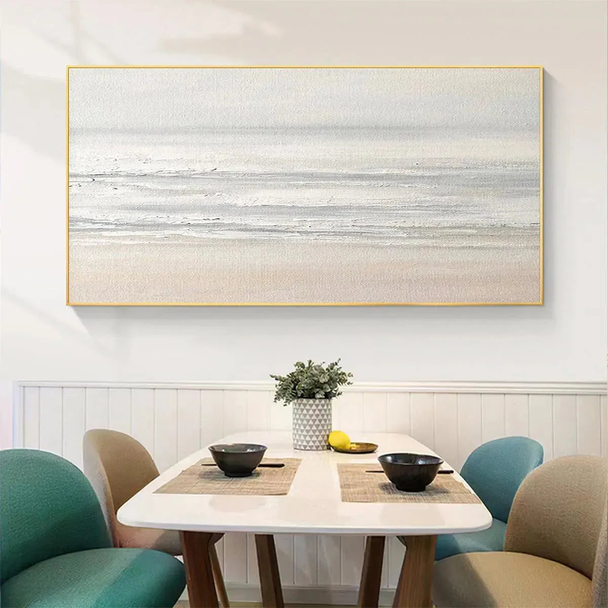 TRANQUIL COAST: Minimalist Coastal Landscape Painting in Neutral Tones - Image 6