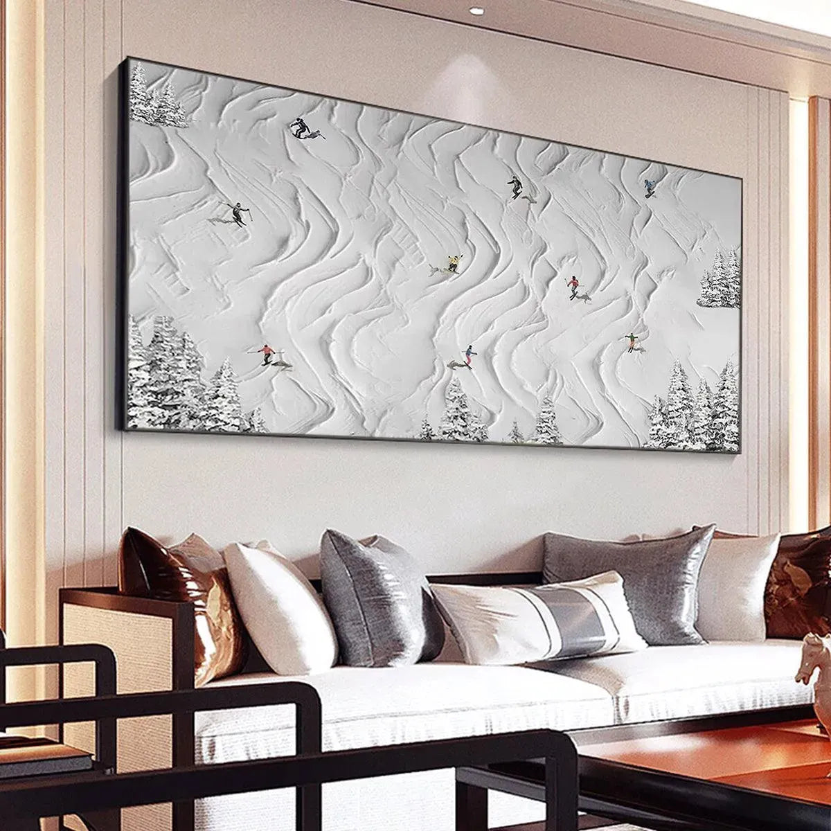 SNOWY CARVE: Textured White Skiing Landscape Painting - Image 2