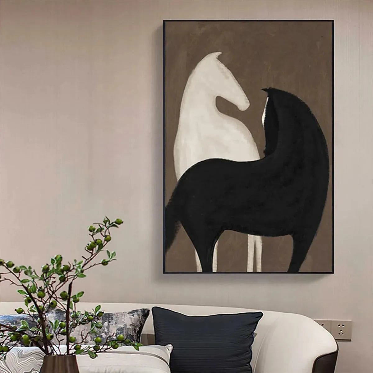 TWO HORSES ON BROWN: Minimalist Horse Painting, Vertical Wall Art - Image 7