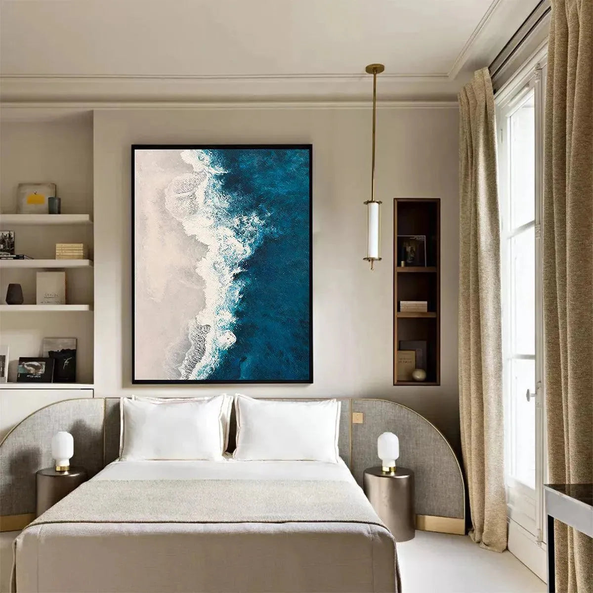 AZURE COAST: Blue and Beige Abstract Coastal Painting for Living Room - Image 4