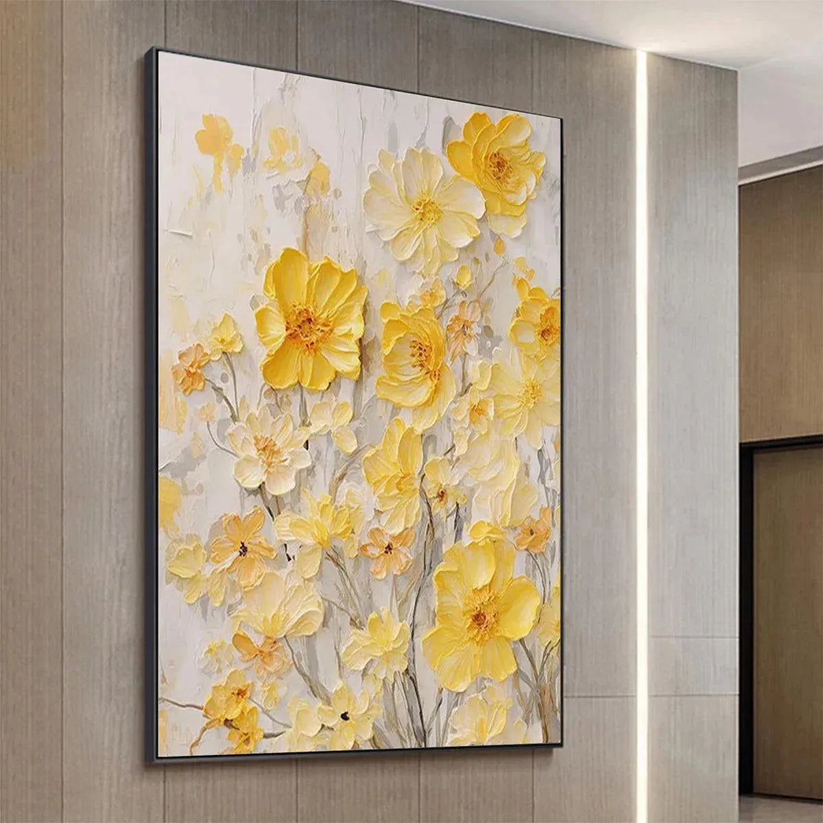 GOLDEN SUNFLOWERS: Textured Impasto Floral Painting in Yellow - Image 5