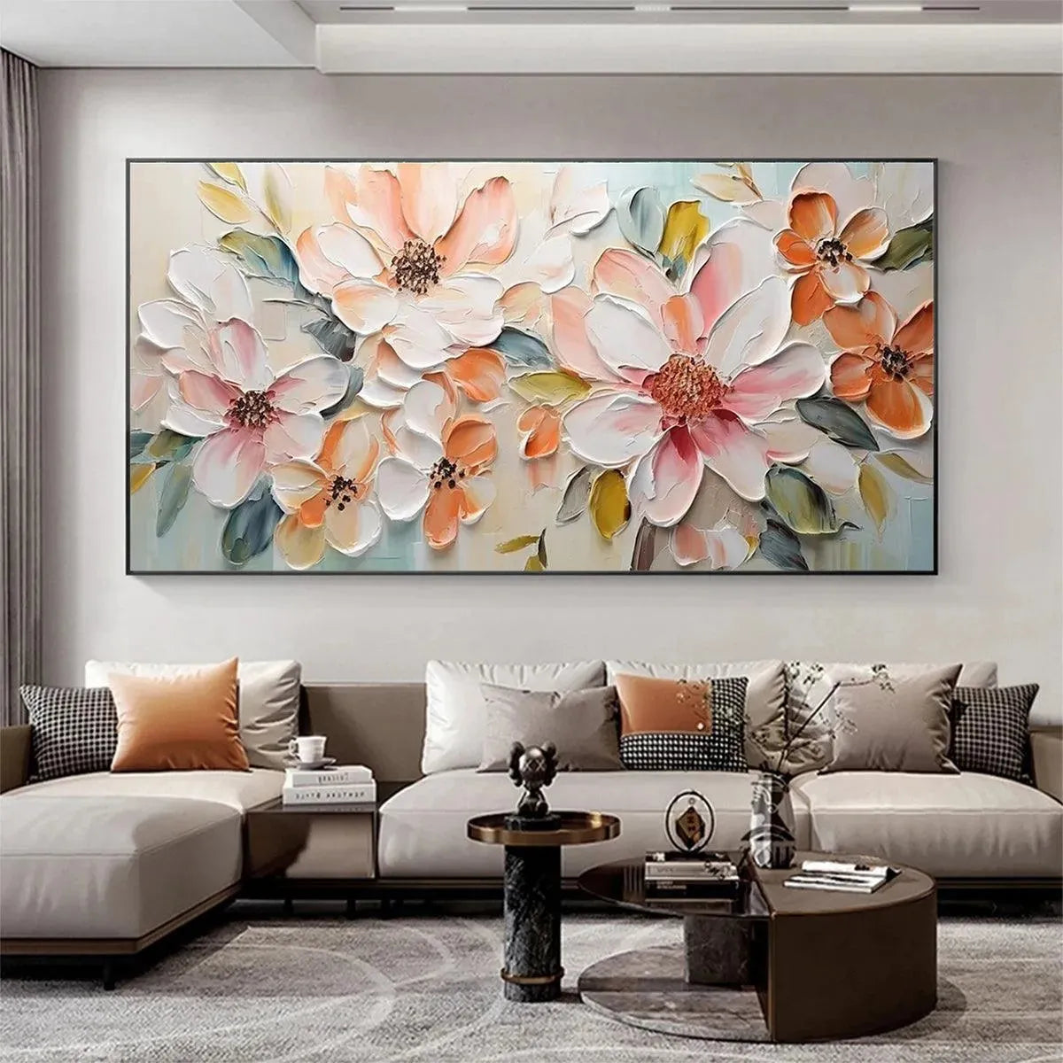 PEACH BLOSSOM: Textured Impasto Floral Painting in Peach and White - Image 5