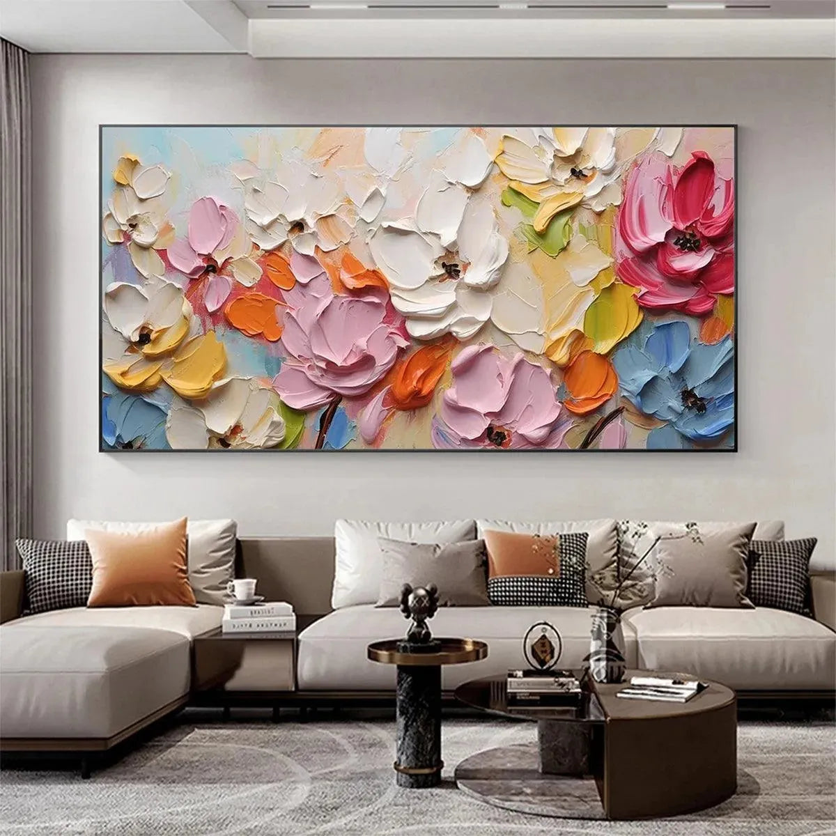 SPRING BOUQUET: Textured Impasto Floral Painting in Pastel Rainbow Colors - Image 5