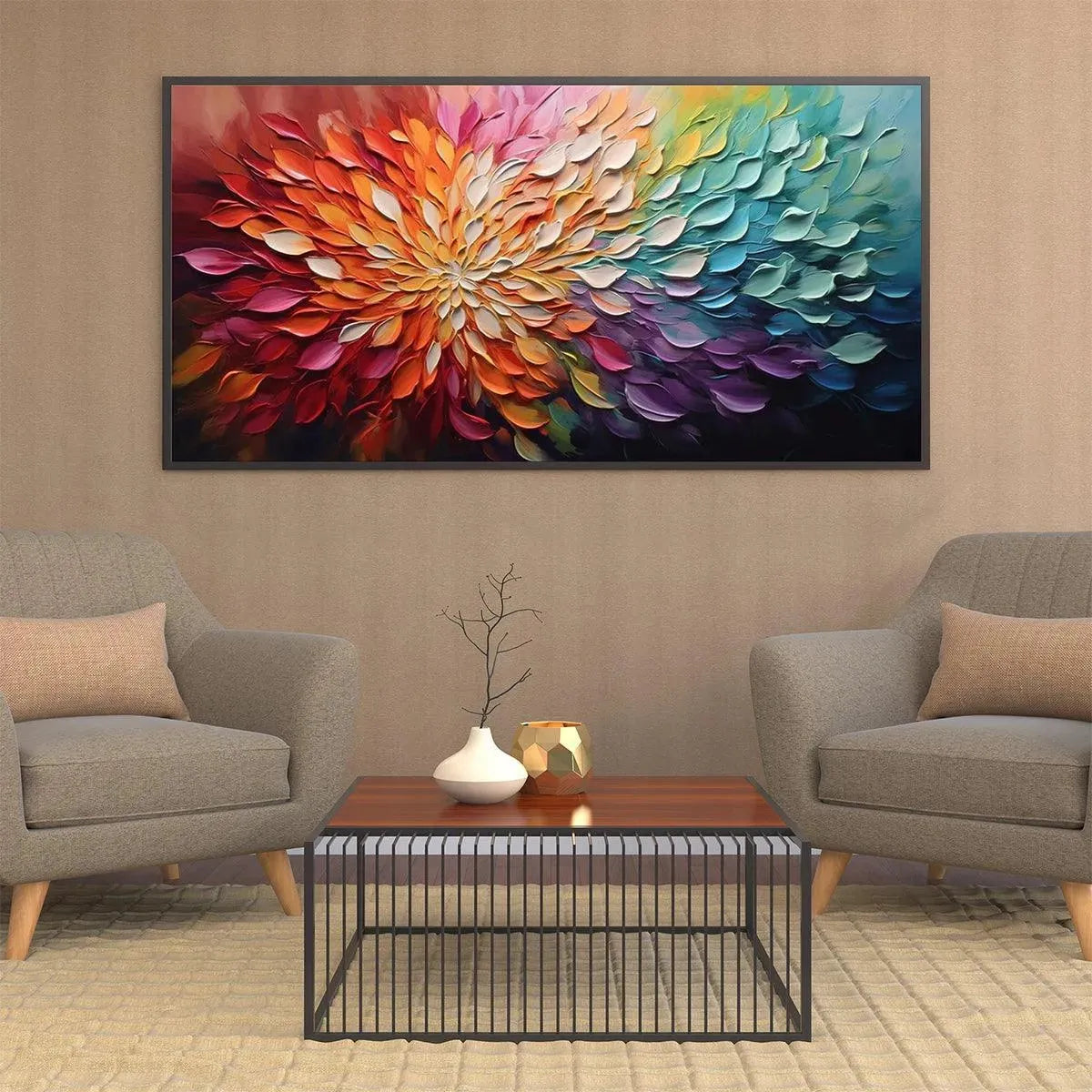 RAINBOW PETALS: Textured Impasto Abstract Floral Painting in Rainbow Colors - Image 5