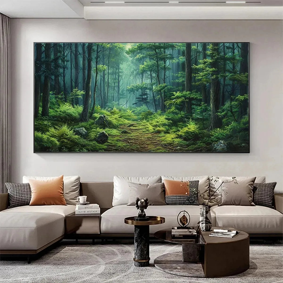 FOREST PATH: Panoramic Green Forest Landscape Painting - Image 6