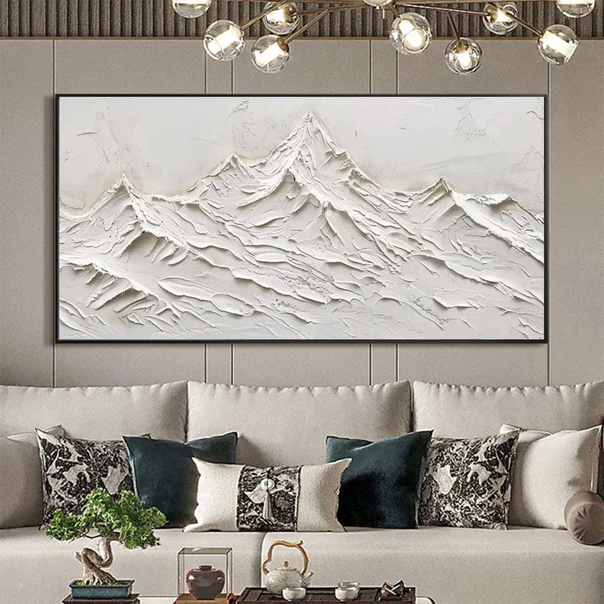 WHITE MOUNTAINS: Textured Minimalist Abstract Mountain Painting in White - Image 2
