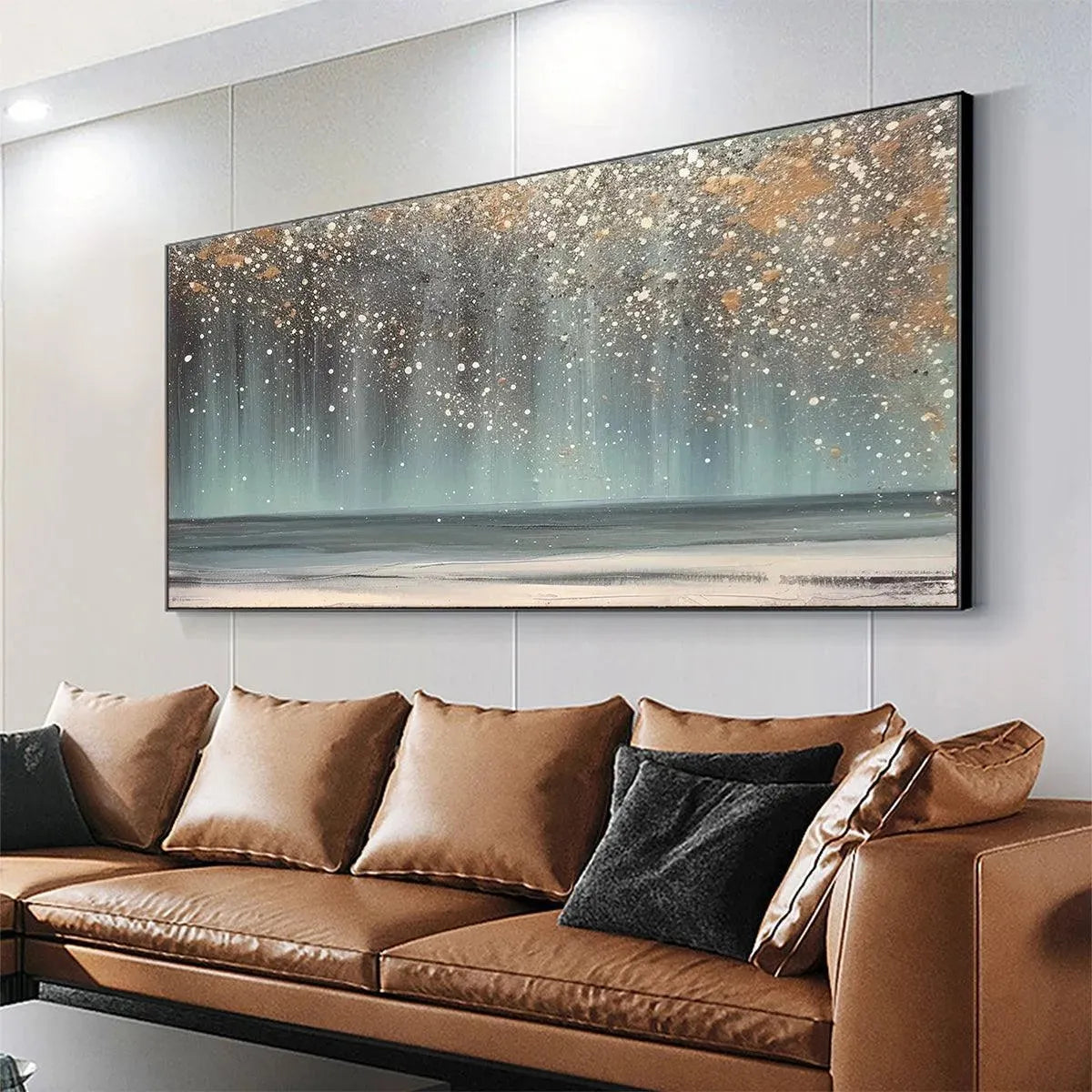 AURORA DUST: Textured Abstract Ocean Painting with Gold Accents - Image 6