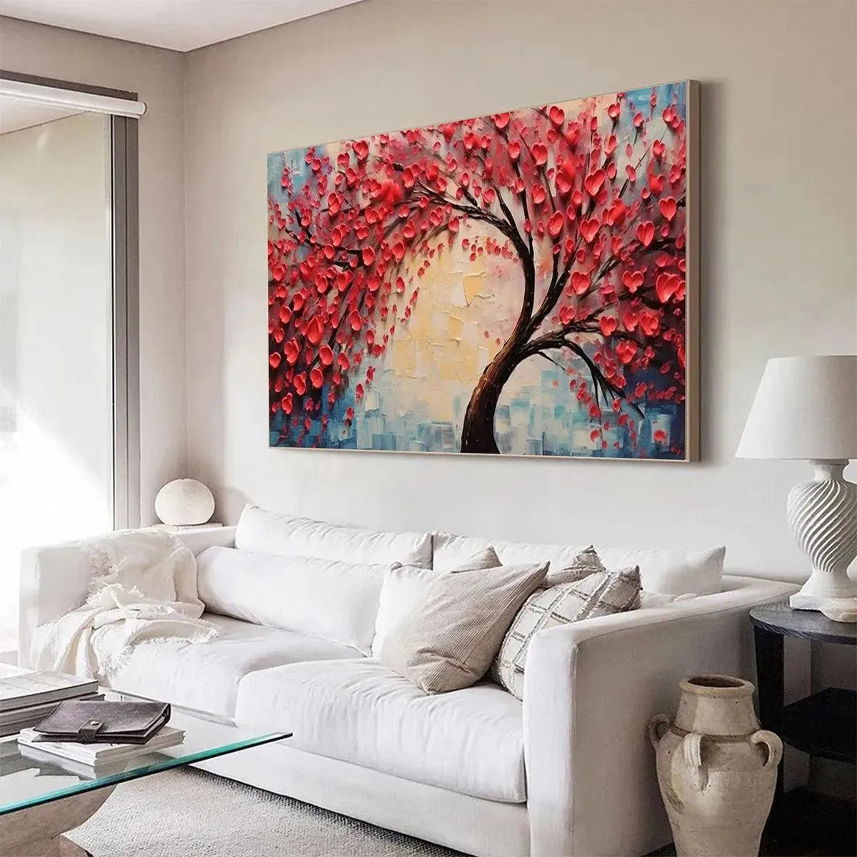 HEART TREE: Textured Impasto Red Tree Painting with Heart-Shaped Leaves - Image 6