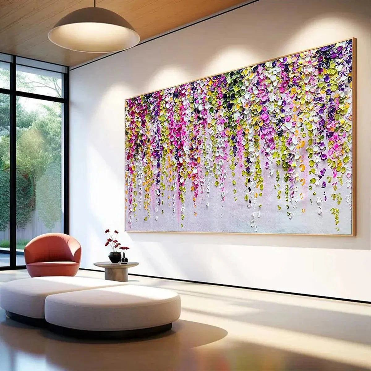 WISTERIA CASCADE: Textured Impasto Floral Painting in Pink, Purple, and Green - Image 5