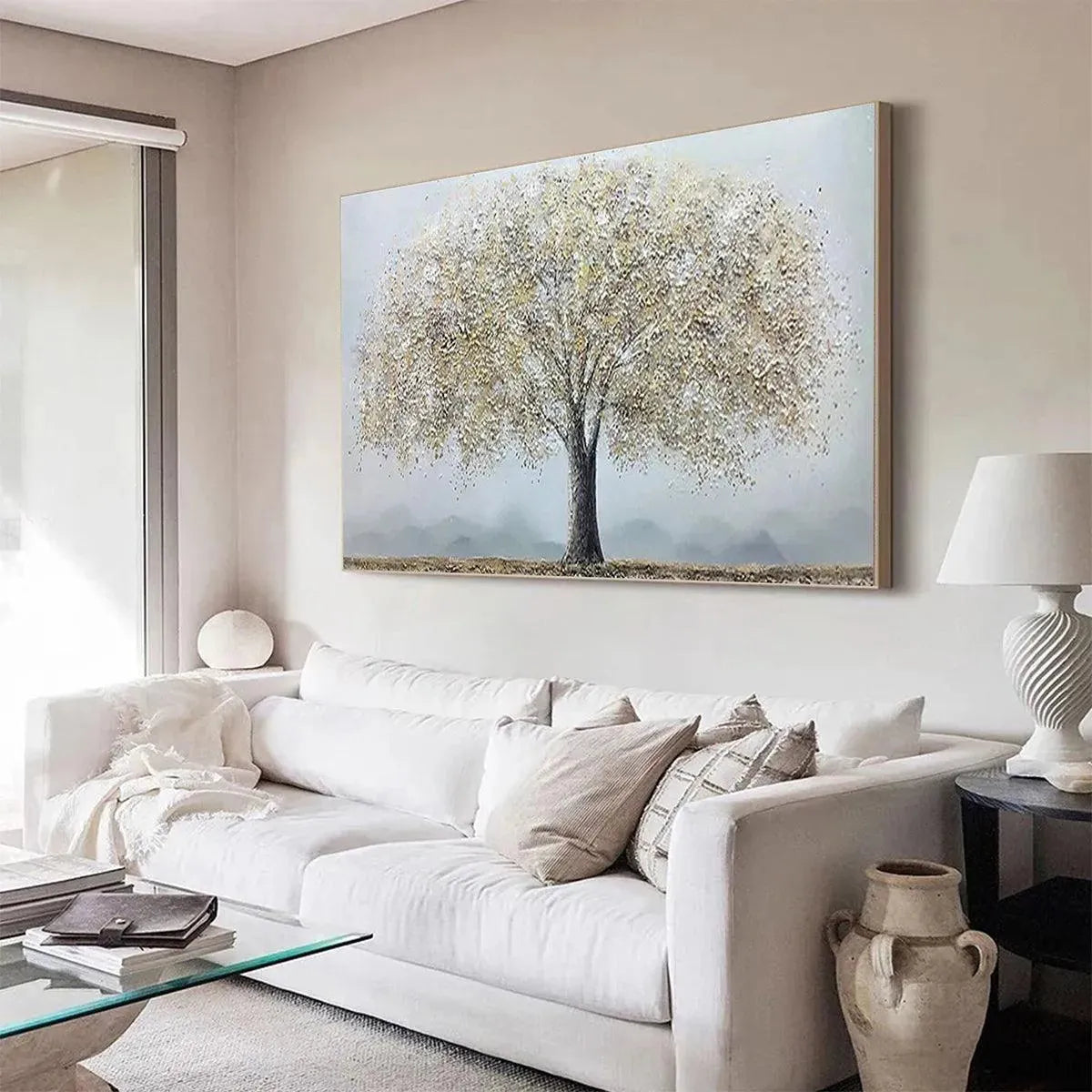 GOLDEN TREE: Textured Tree Painting in Gold and Grey - Image 4