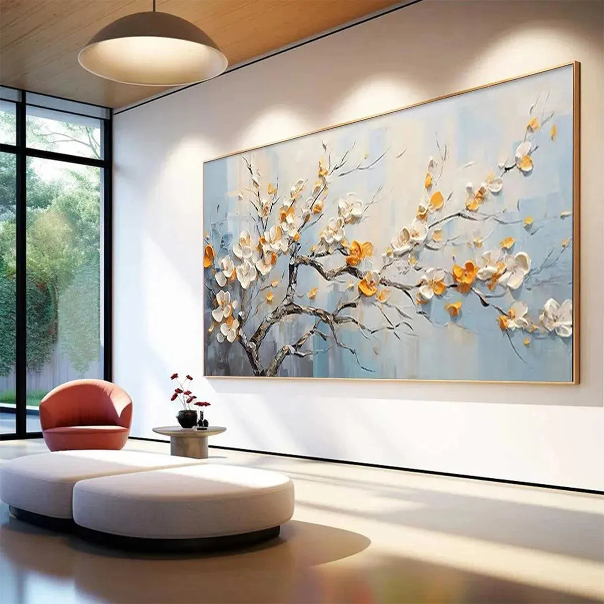 SPRING BLOSSOMS: Textured Floral Painting in White and Gold - Image 5