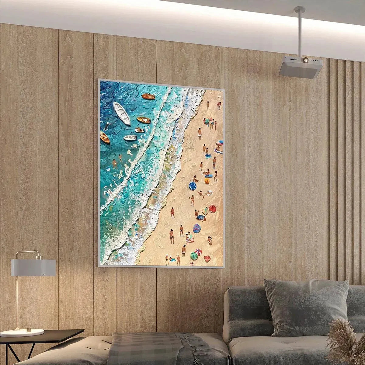 SUN-KISSED SHORES: Textured Beach Scene Painting with Figures - Image 4