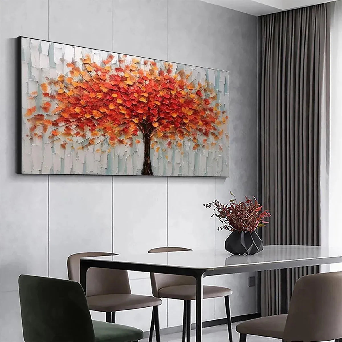 AUTUMN FIRE: Textured Impasto Painting of a Tree in Orange and Red - Image 5