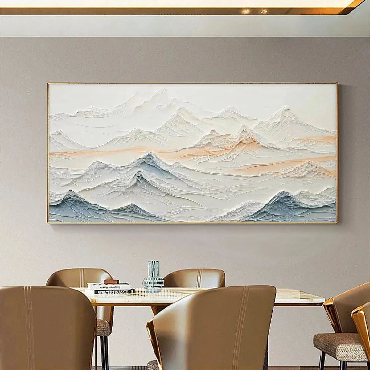 TRANQUIL PEAKS: Textured Abstract Mountain Landscape Painting in Beige and Blue - Image 6