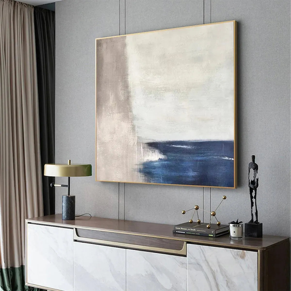 SERENE SHORE: Minimalist Abstract Coastal Painting in Blue and Beige - Image 5