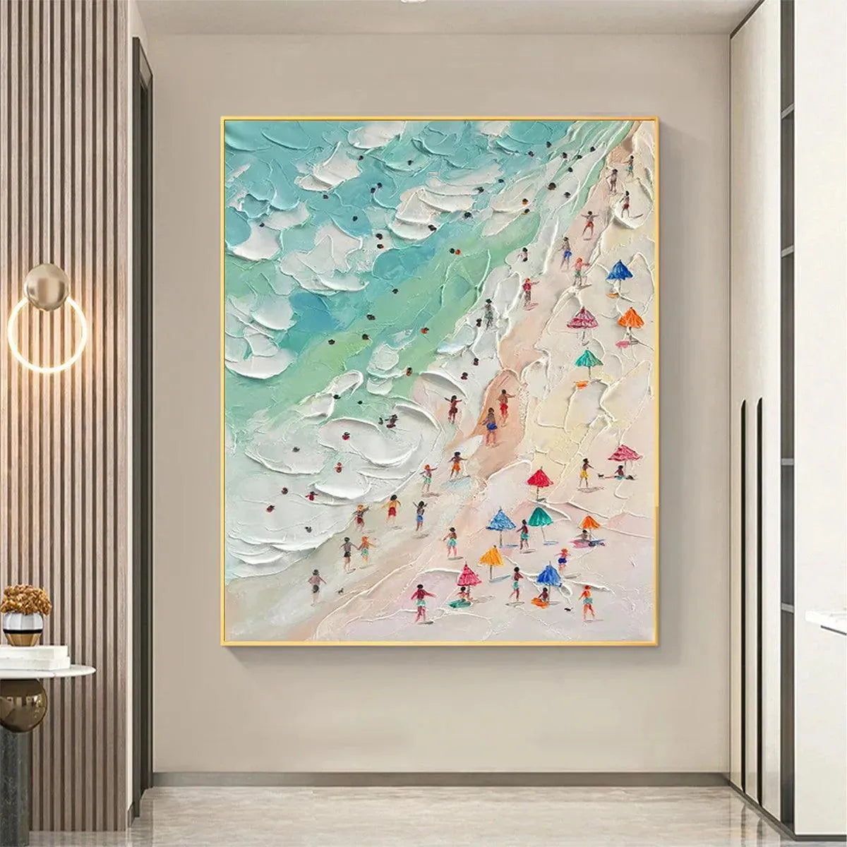 BEACH DAY: Textured Beach Scene Painting with Colorful Umbrellas - Image 7