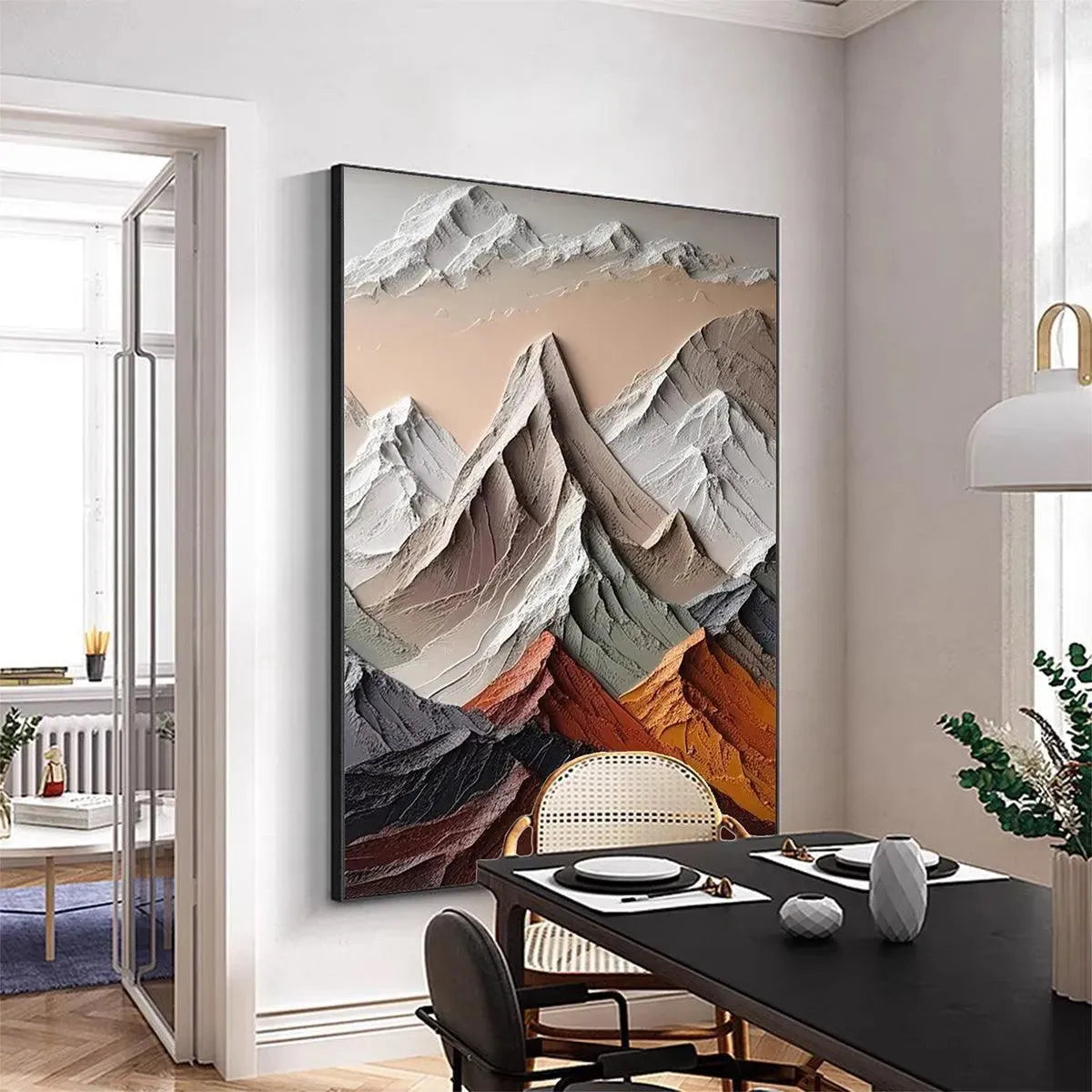 MAJESTIC PEAKS: Textured Impasto Mountain Landscape Painting in Earthy Tones - Image 4