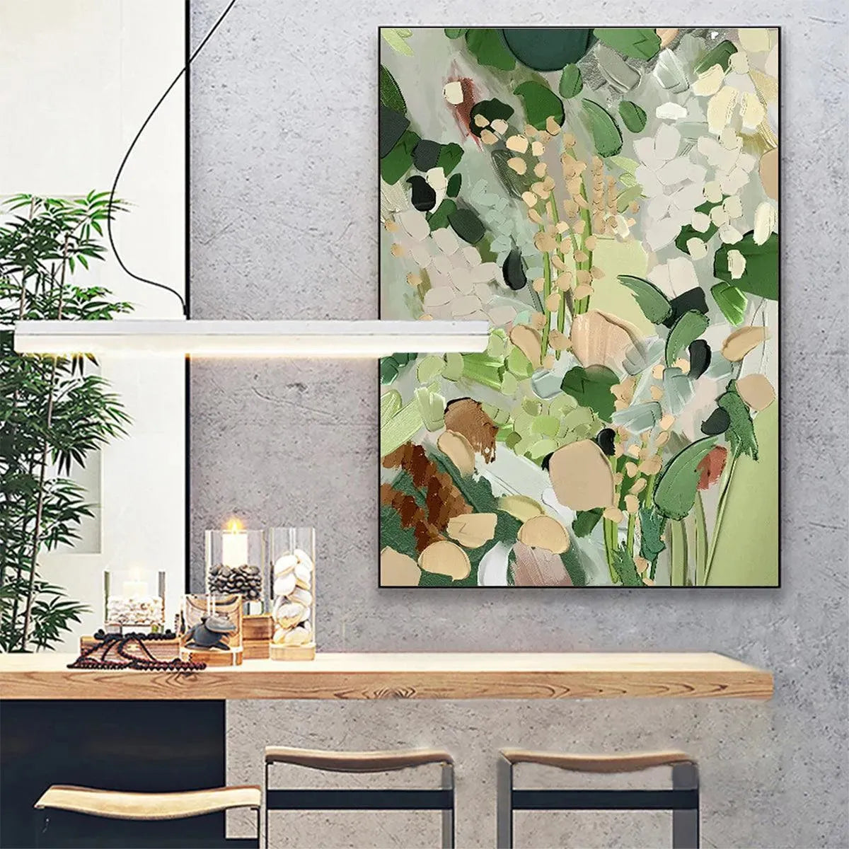WHISPERING MEADOW: Textured Abstract Floral Painting in Green and Gold - Image 2