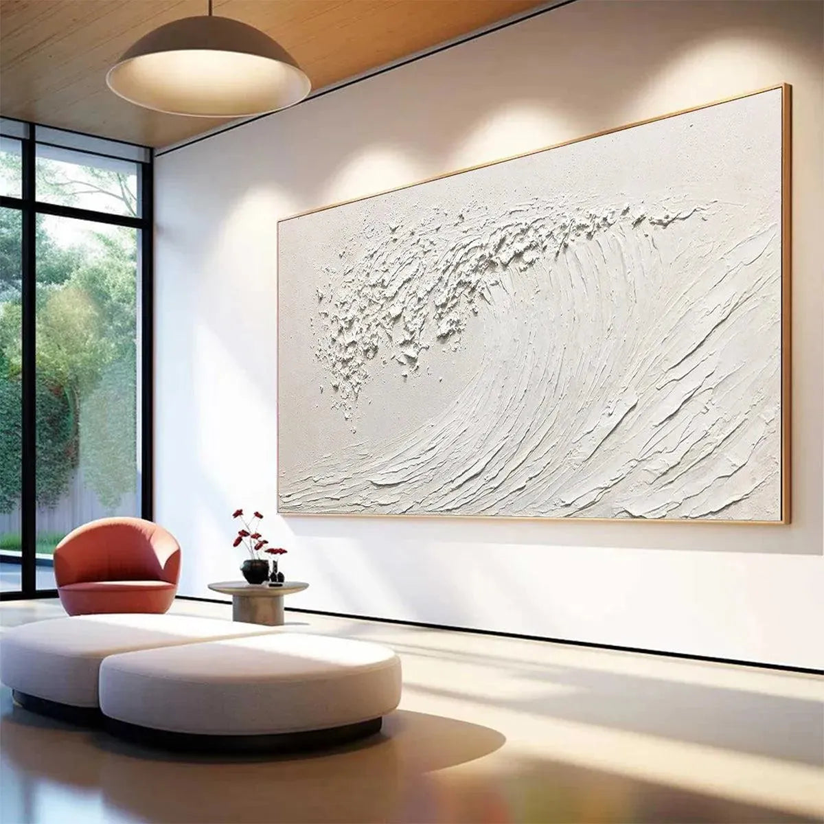 WHITE WAVE: Textured Minimalist Ocean Wave Painting in White - Image 7