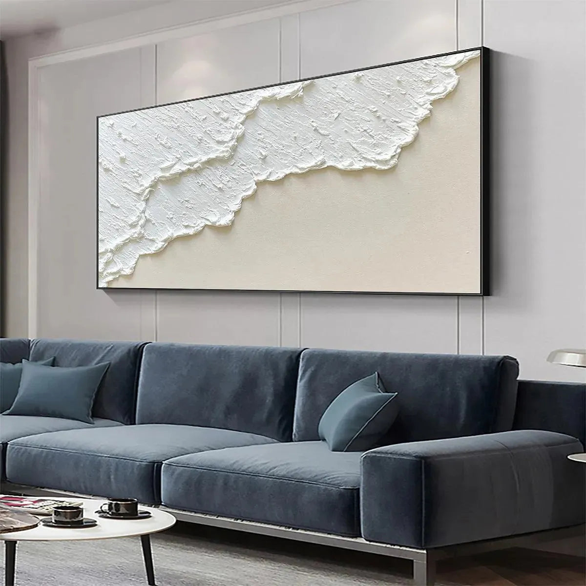 WHITE WAVE: Textured Minimalist Coastal Abstract Painting in White and Beige - Image 4